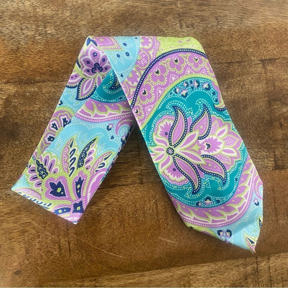 Vintage Allea spring pastel silk neck tie extra long